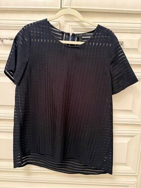 J. Crew Navy Short Sleeve Semi-Sheer Stripe Blouse